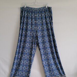 Denim 24/7 Womens Blue High Rise Geometric Boho Wide Leg Pants Size 1X 22/24